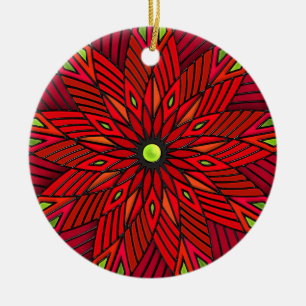 Modern Art Deco Poinsettia - Round (Personalized) Ceramic Tree Decoration
