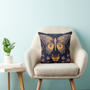 Modern Art Deco Purple Blue Gold Butterfly Cushion