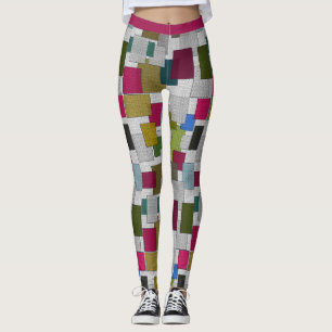 Modern Art Deco Purple Grey Geometric Pattern Yoga Leggings