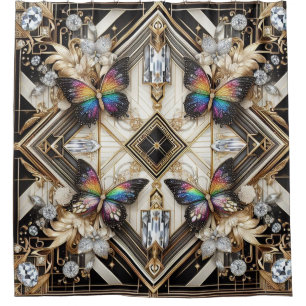 Modern Art Deco Rainbow Butterfly Shower Curtain