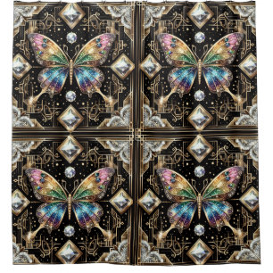 Modern Art Deco Rainbow Butterfly Shower Curtain
