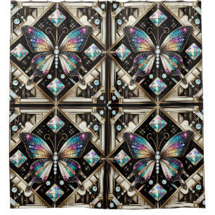 Modern Art Deco Rainbow Butterfly Shower Curtain