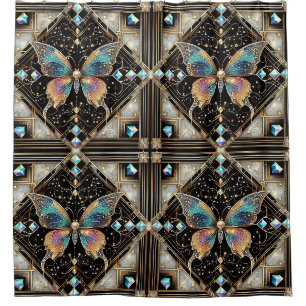 Modern Art Deco Rainbow Butterfly Shower Curtain