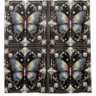 Modern Art Deco Rainbow Butterfly Shower Curtain