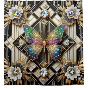 Modern Art Deco Rainbow Butterfly Shower Curtain