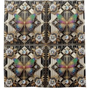 Modern Art Deco Rainbow Butterfly Shower Curtain