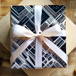 Modern Art Deco Retirement Gifts for Black Dad Wrapping Paper