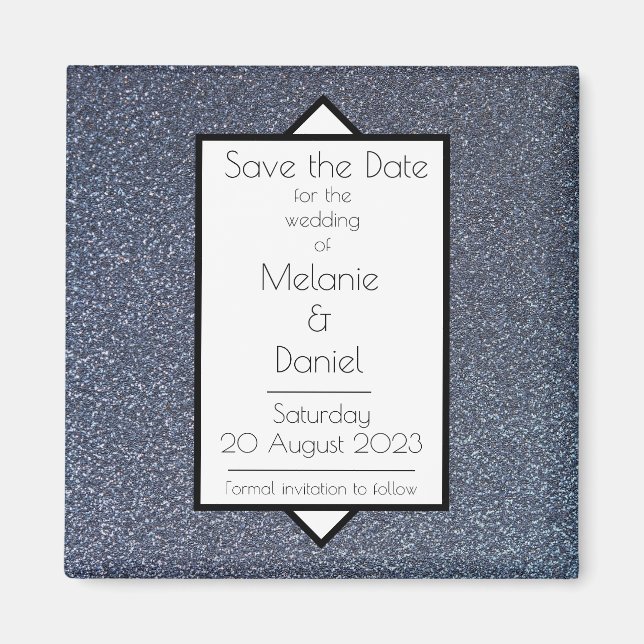 Modern Art Deco Silver Giltter Save the Day Magnet (Front)