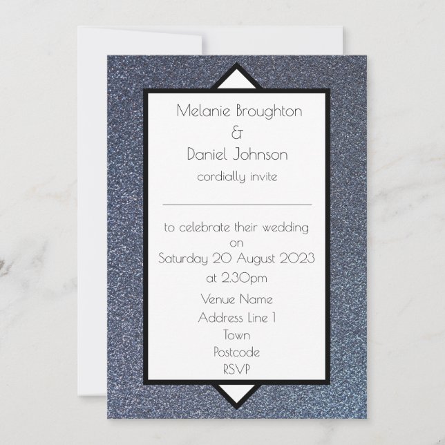 Modern Art Deco Silver Glitter Wedding Invitation (Front)