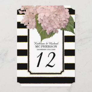 Modern Art Deco Style Hydrangea Faux Gold Striped Invitation