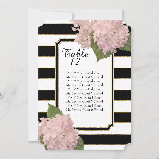 Modern Art Deco Style Hydrangea Table Seating List Invitation (Back)
