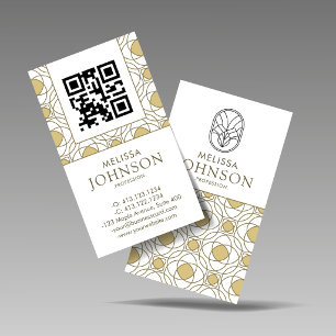 Modern Art Deco Vertical Gold QR Code Business Card