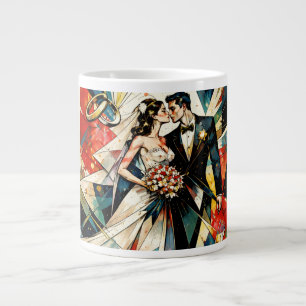 Modern Art Deco Wedding Couple Illustration Large Coffee Mug
