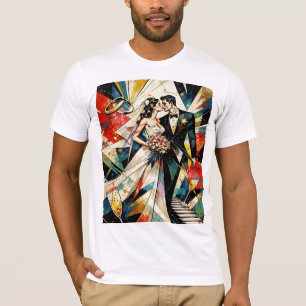 Modern Art Deco Wedding Couple Illustration T-Shirt