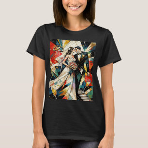 Modern Art Deco Wedding Couple Illustration T-Shirt