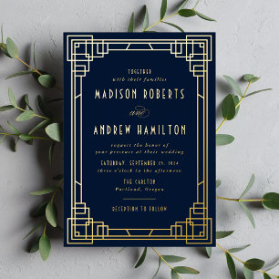 Modern Art Deco Wedding Navy and Gold