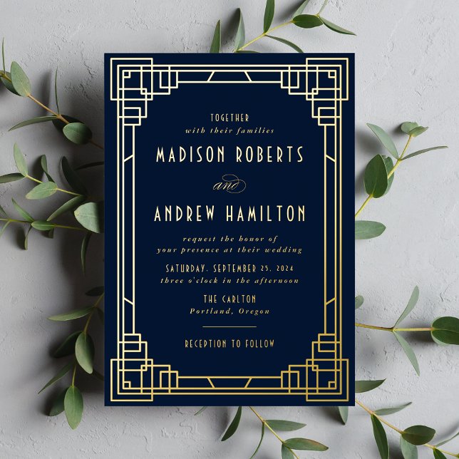 Modern Art Deco Wedding Navy and Gold (Creator Uploaded)