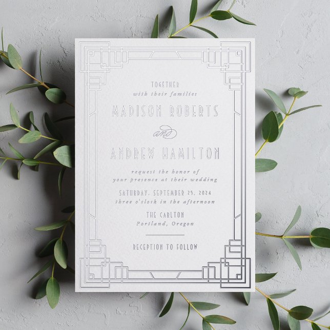 Modern Art Deco Wedding Silver Foil Invitation (Creator Uploaded)