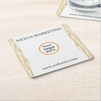 Modern Art Deco White Gold Corporate Logo Paper Square Paper Coaster
