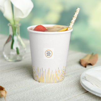 Modern Art Deco White Gold Corporate Paper Cups