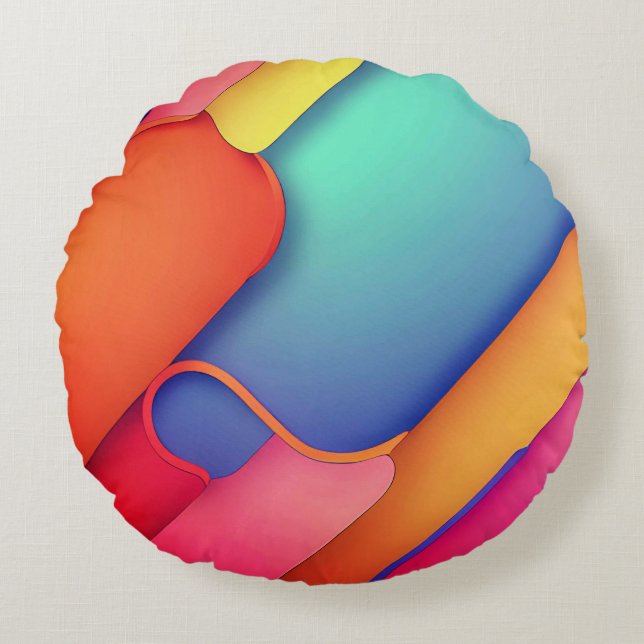 Modern Art Design Folds of Color Round Cushion (Front)