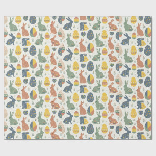 Modern Art Easter Bunny & Floral Egg Pattern Wrap Wrapping Paper