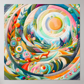 Modern Art Embroidered Look Spring Landscape Poster