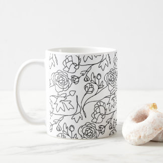 Modern Art Floral Black White  Coffee Mug