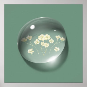 Modern Art Flower Waterdrop Green Minimal Poster