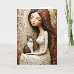 Modern Art Girl Cat Abstract Portrait Greeting  Card