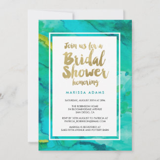 Modern Art Gold Blue Bridal Shower Invitation