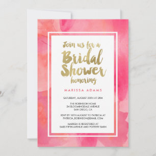 Modern Art Gold Pink Bridal Shower Invitation