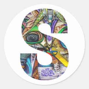 Modern Art Graffiti Monogram Initial Letter S Classic Round Sticker
