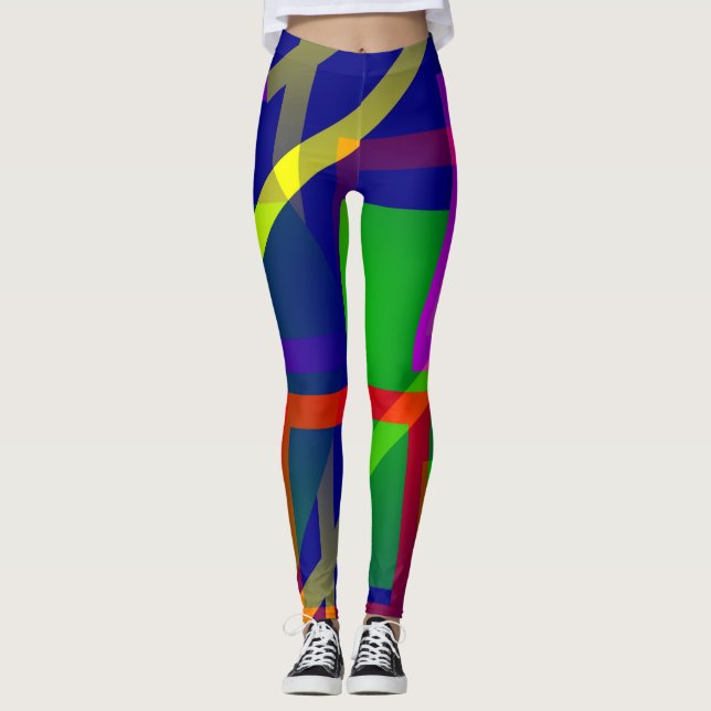 Modern Art Graphic Colour Block Artsy Leggings (Front)
