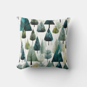 Modern Art Green Rustic Winter Christmas Trees Cushion