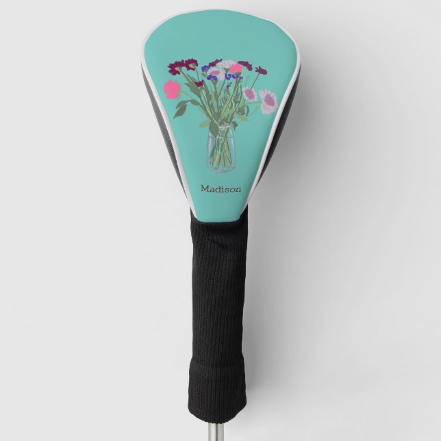 Modern Art Happy Colourful Wildflowers +Custom Nam Golf Head Cover (Front)