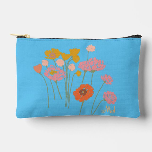 Modern Art Happy Colourful Wildflowers +Initials Accessory Pouch (Front)