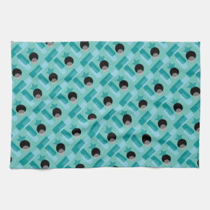 Modern Art Kitchen Towel in Aqua and Black