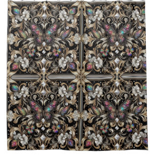 Modern Art Nouveau Rainbow Butterfly Shower Curtain