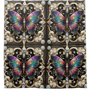 Modern Art Nouveau Rainbow Butterfly Shower Curtain