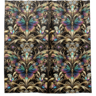 Modern Art Nouveau Rainbow Butterfly Shower Curtain