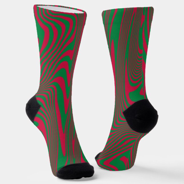 Modern Art Op-Art MCM Green Red Christmas Socks (Angled)