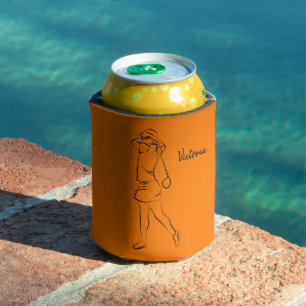 Modern Art Orange Stylish Design Ladies Add Name Can Cooler