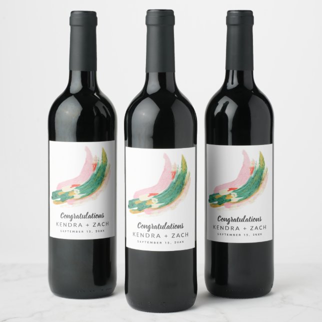 Modern Art Painted Strokes Wedding or Engagement Wine Label (Bottles)