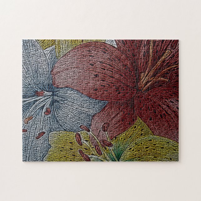 modern art painting of colourful lily flowers jigsaw puzzle (Horizontal)