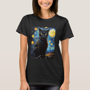 Modern Art Painting Van Gogh Starry Night Cat Blac T-Shirt