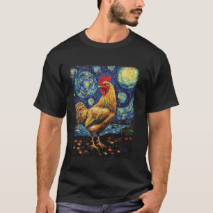 Modern Art Painting Van Gogh Starry Night Rooster T-Shirt