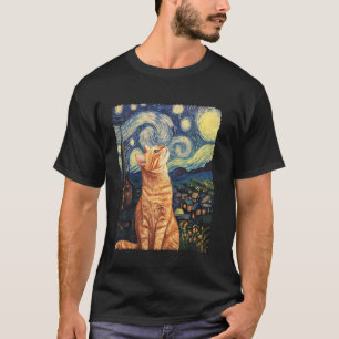 Modern Art Painting Van Gogh Starry Night Tabby Ca T-Shirt