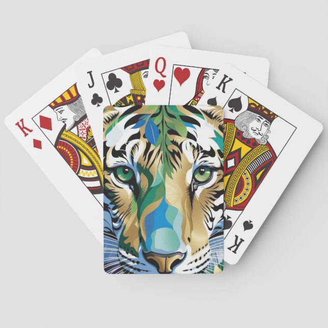 Modern Art Picture Green Eyes Animal Face Tiger Playing Cards (Back)