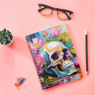 Modern Art Still Life Abstract Skull and Flowers Notebook